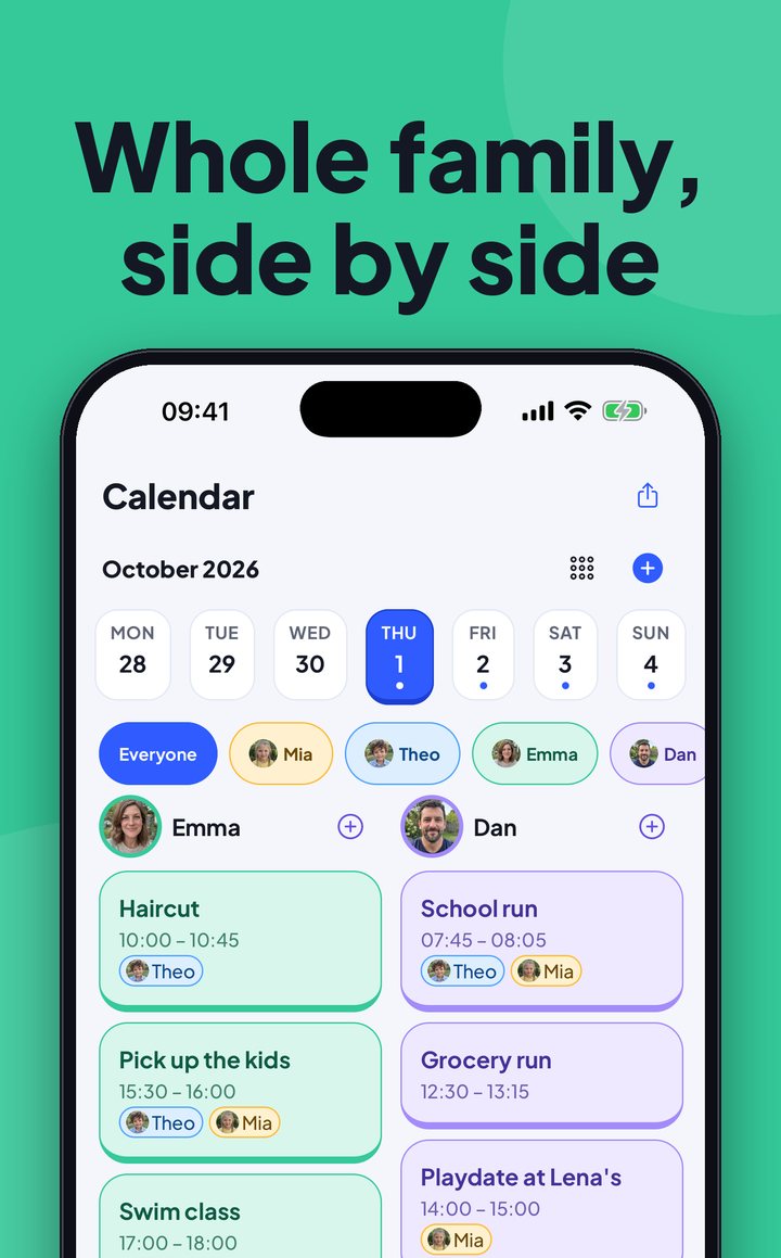 Family calendar with a column for each family member